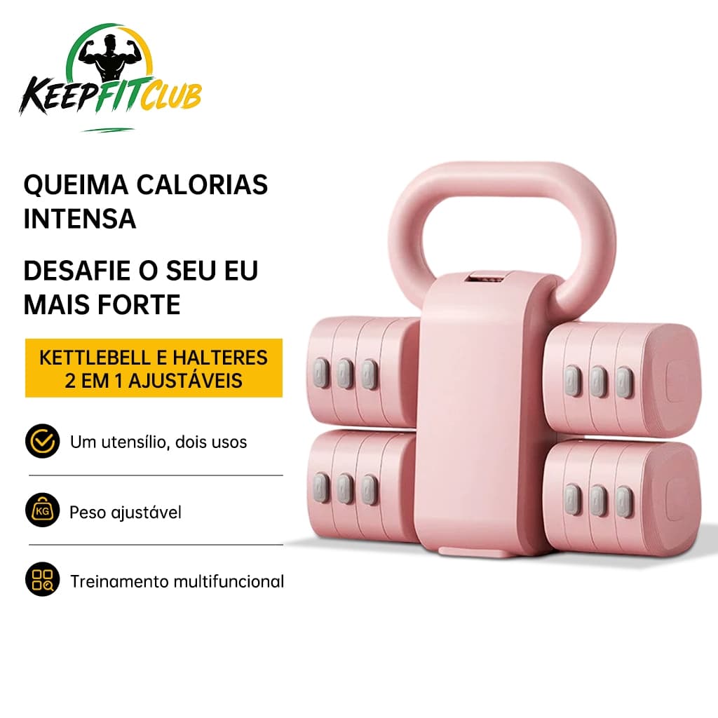 Keepfitclub Halteres Ajustáveis 3 em 1 Kettlebell e Barra Peso Ajustável 1-5,5kg Treino em Casa Rosa Cerejeira