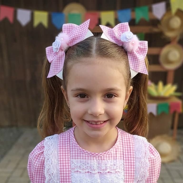 Lacinho Xadrez 2 Uni Parzinho Festa Junina Laço Infantil Bebê Menina Rosa Rosinha