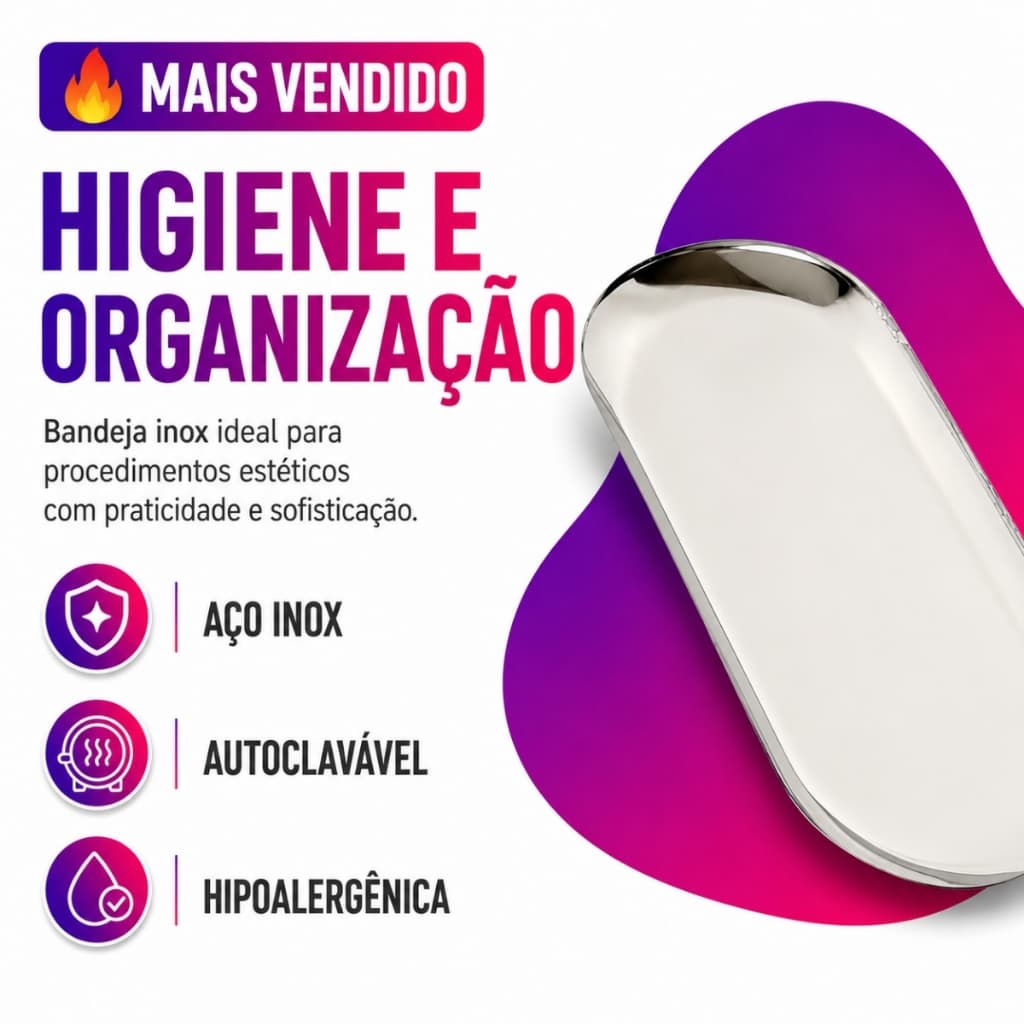 Bandeja Auxiliar de Estética Inox Beauty 9,5x23cm Profissional Autoclavável Hipoalergênica