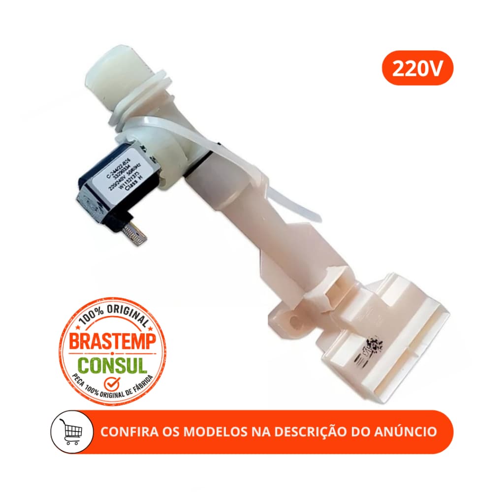 VÁLVULA DE ENTRADA DE ÁGUA LAVADORA BRASTEMP CONSUL ORIGINAL - 220V - W10632303 - CWB08AB (DEMAIS MODELOS NA DESCRIÇÃO)