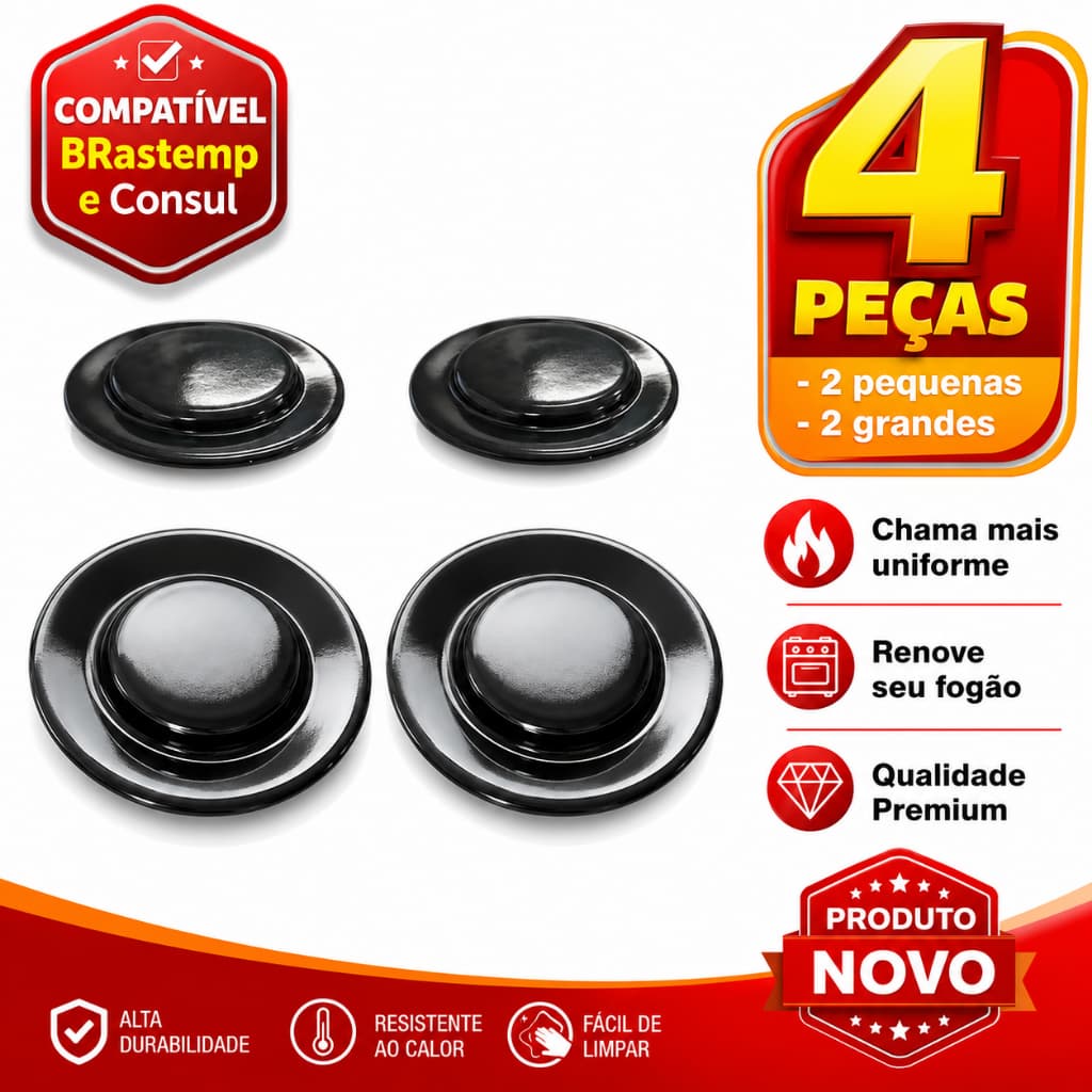 Kit de espalhador Tampinha Fogao 4 Bocas Brastemp Consul Ative Clean Original