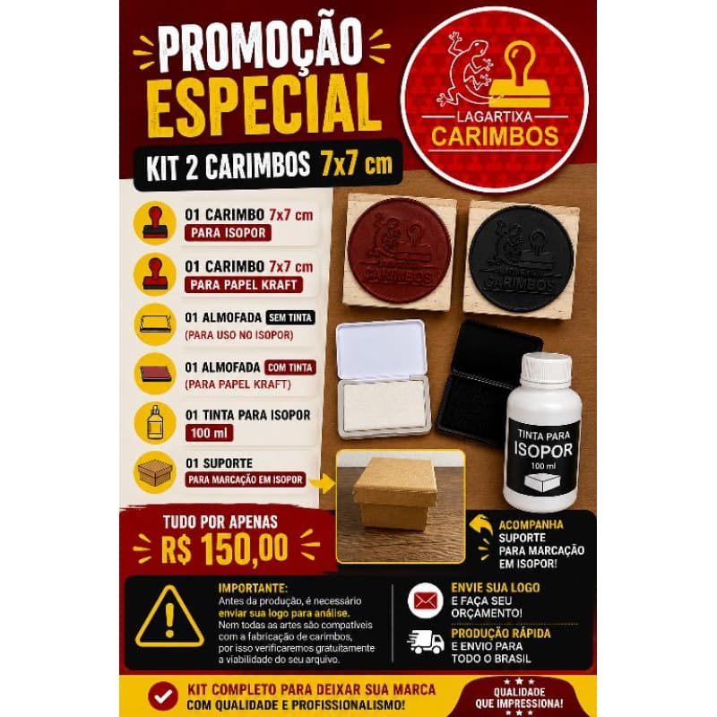 kit carimbo para isopor e Kraft sendo2 carimbos de 7/7 cm + 1 almofada semtinta+1 almofada com tinta
