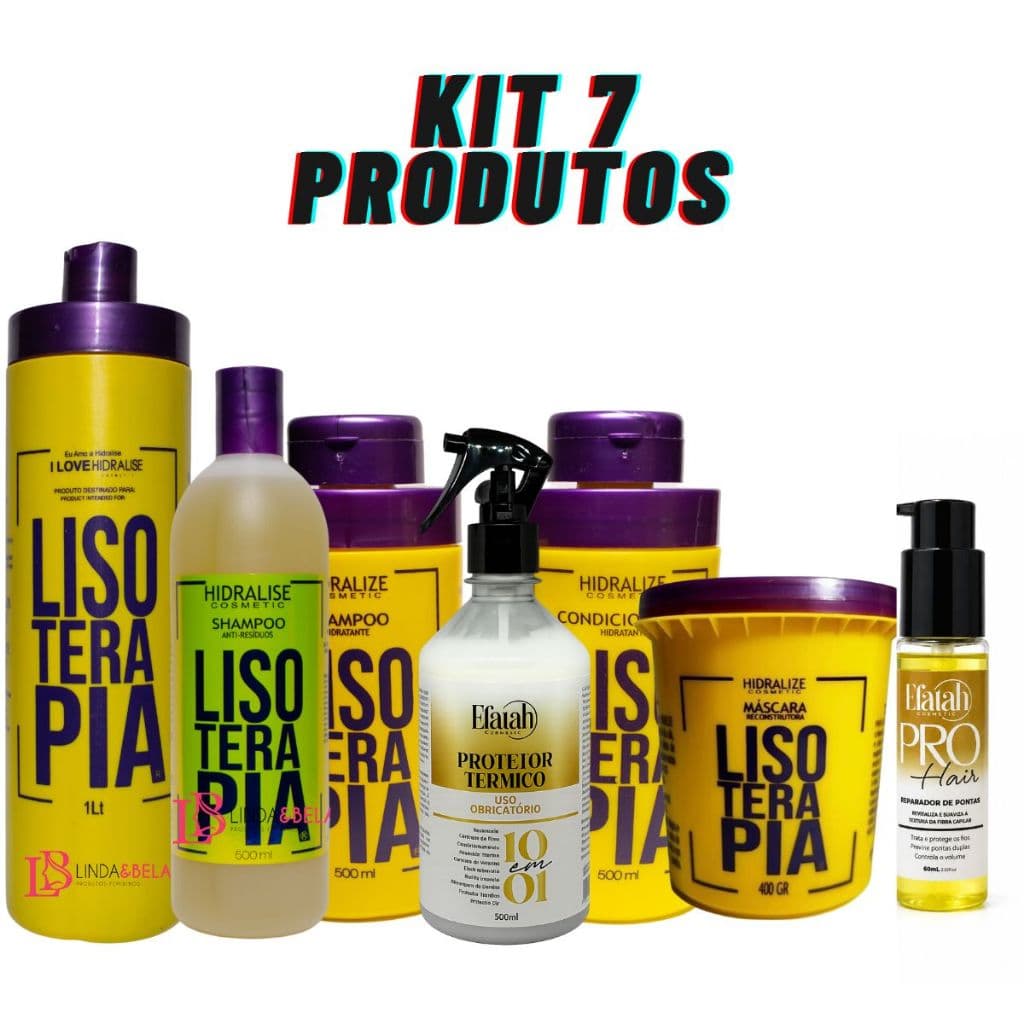 Kit Completo Progressiva Lisoterapia 1L S/Formol Kit Shampoo Condicionador Pós Química + 5 Produtos