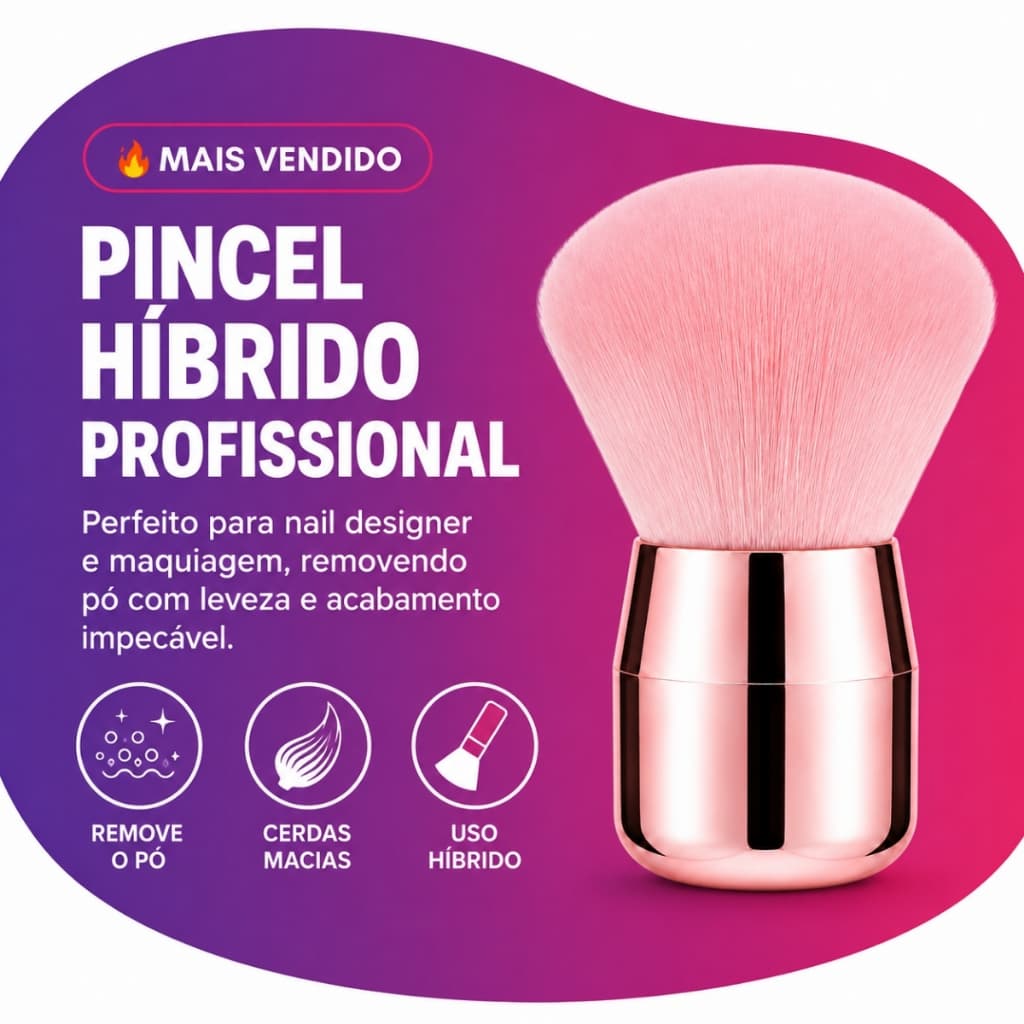 Pincel Kabuki Espanador de Pó Unha Gel Acrigel Profissional Pompom Cerdas Macias Nail Art