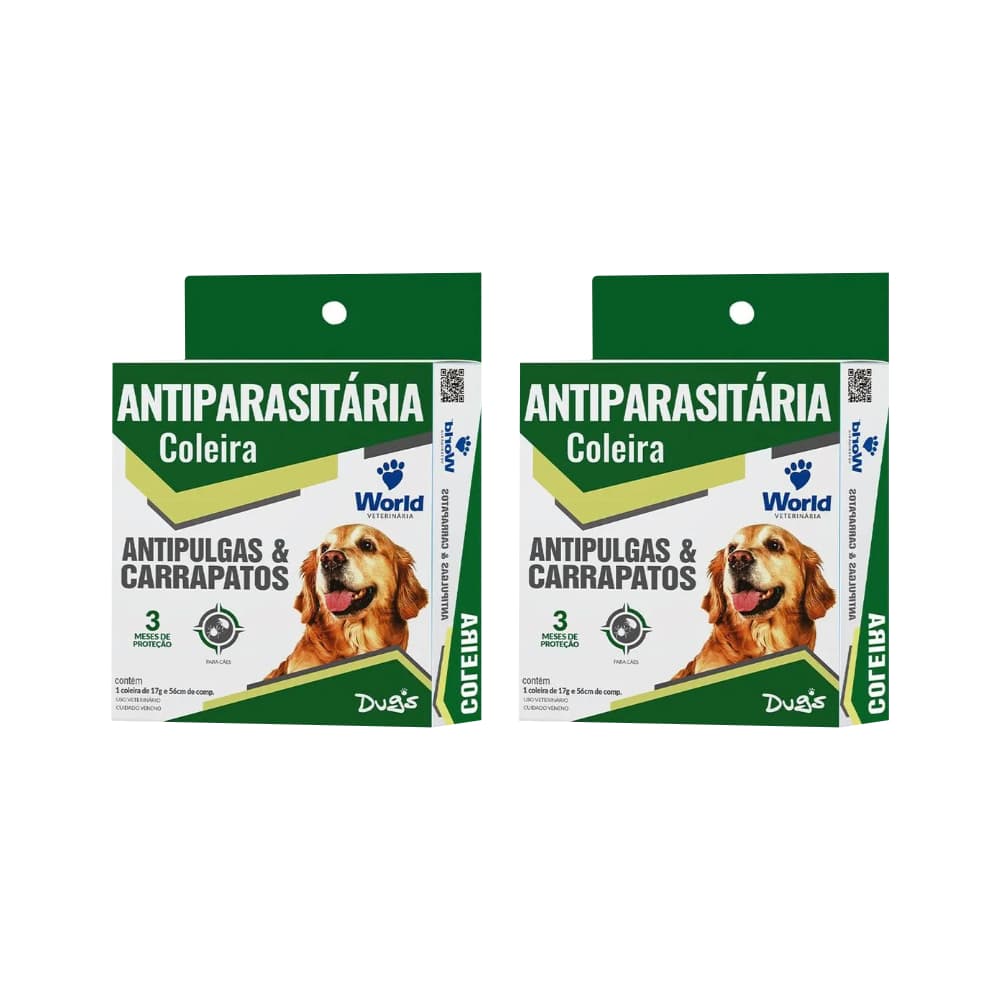 Kit 2 Coleira Dugs Antipulgas e Carrapatos 56cm 3 Meses de Proteção Cães World