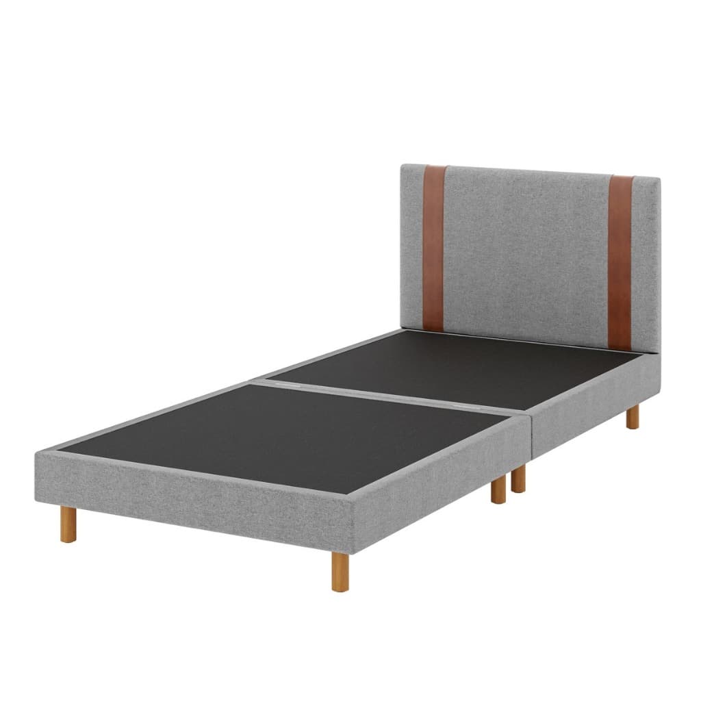 Cama Solteiro box com estofado na Cabeceira Para Colchão 188x88 Base Com Pés De madeira
