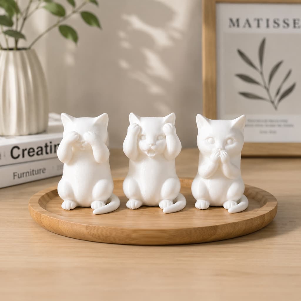 Kit 3 Gatos Sábios Decorativo Minimalistas Gatinhos Fofo Moderno Enfeite Casa Quarto Sala Escritório