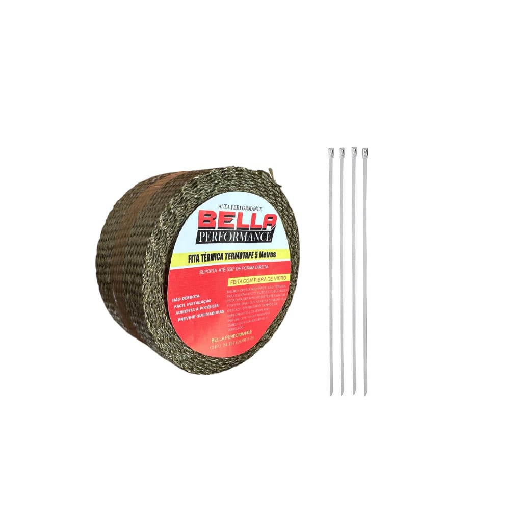 Fita Manta Térmica Termotape Titanium 5 Metros para Escapamento Carro e Moto + 4 Abraçadeiras