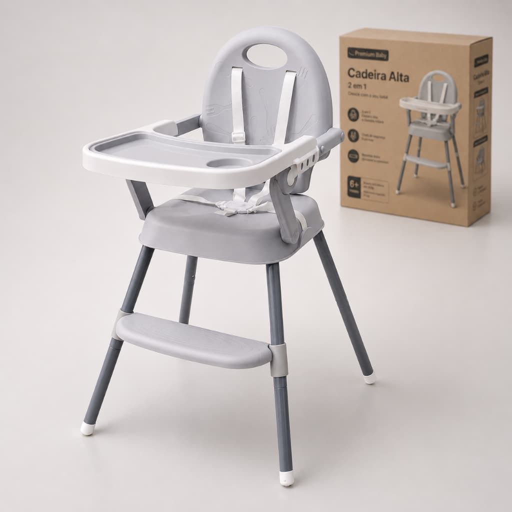 Cadeira De Alimentação Bebê 3 Em 1 Premium Baby Cinza