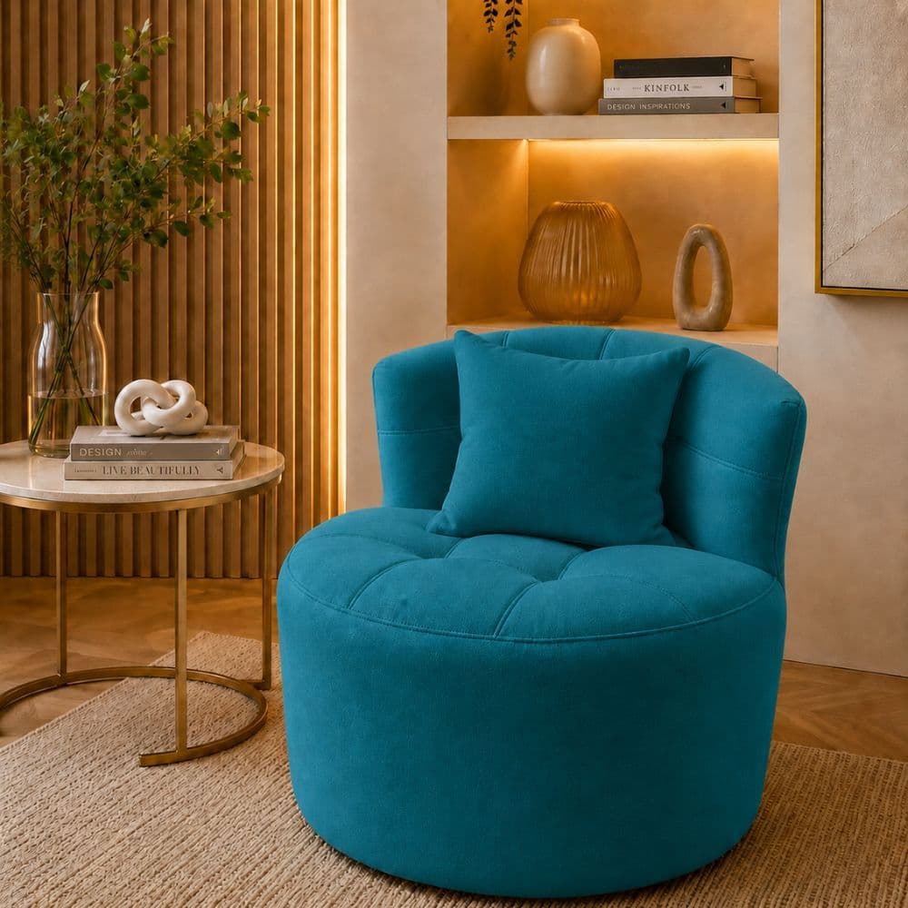 Poltrona Orgânico Yoongi Com Almofada Curva Closet Camarim Sofisticação Premium Suede Azul Turquesa