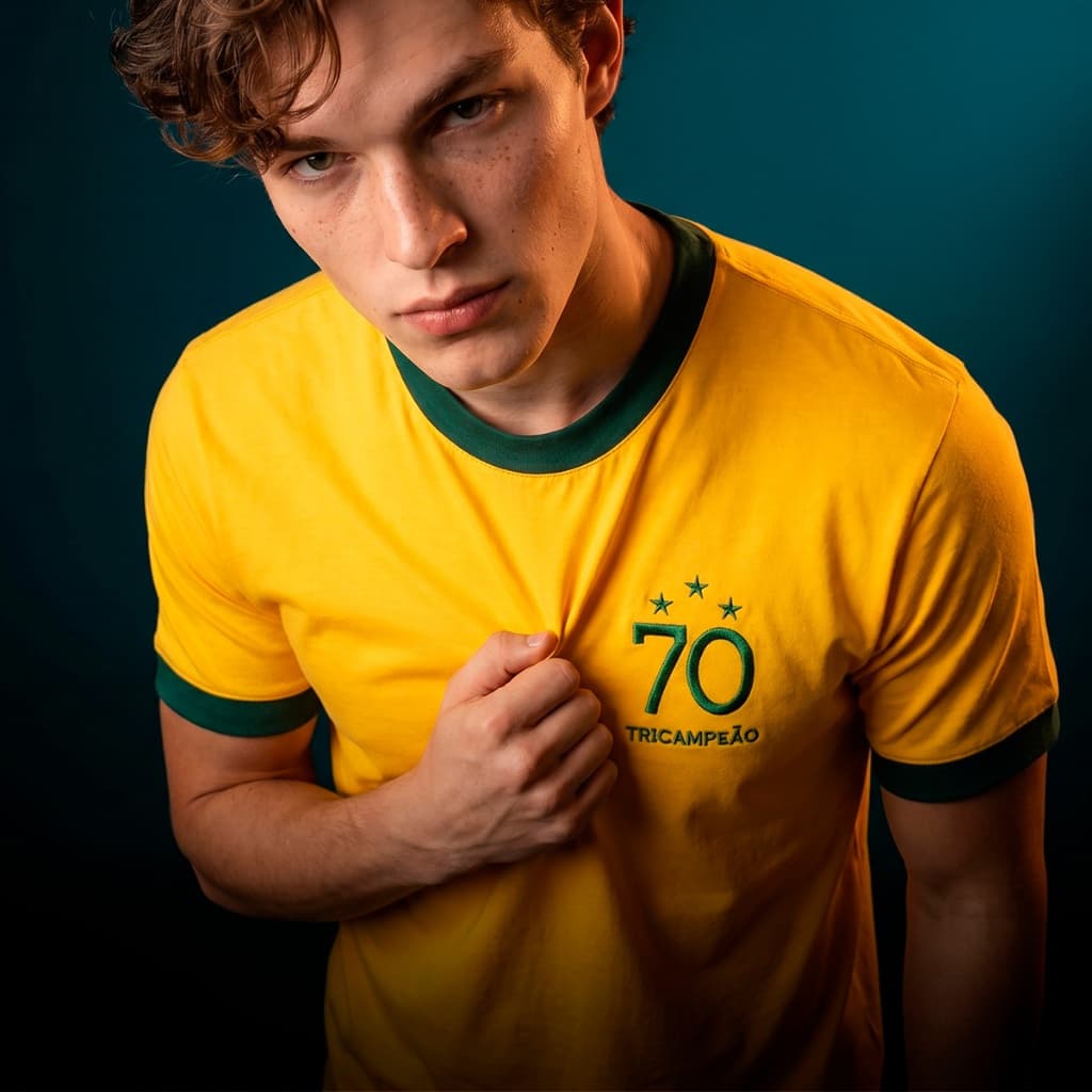 Camisa Brasil Retrô 1970 Amarelo Masculina Oficial