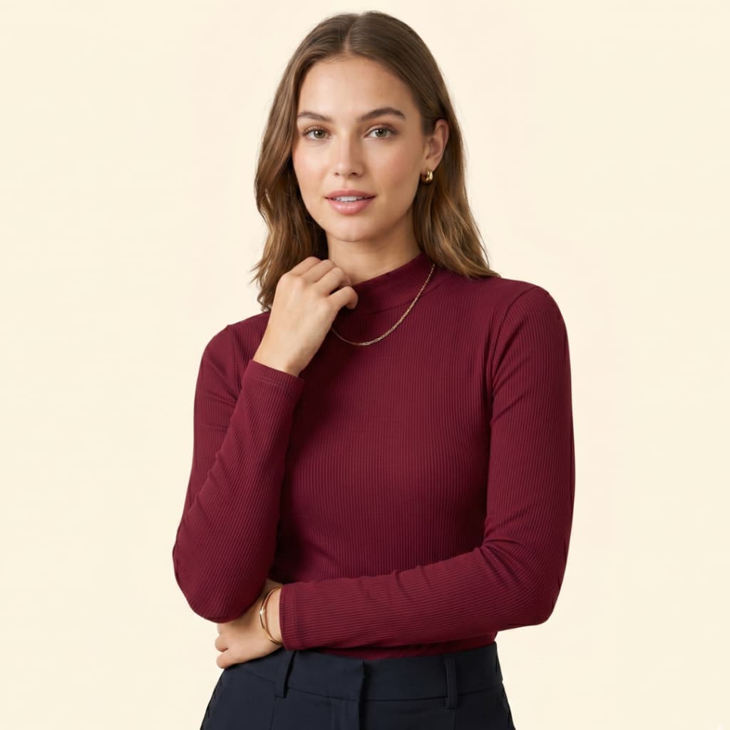 Blusa Manga Longa Peluciada Gola Alta Canelada Ribana Feminina Frio Elegante