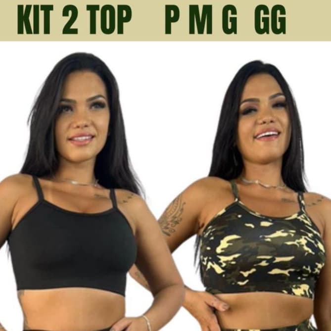 KIT 2 Top cropped feminino suplex academia alça estampado e liso  p  m  g e gg