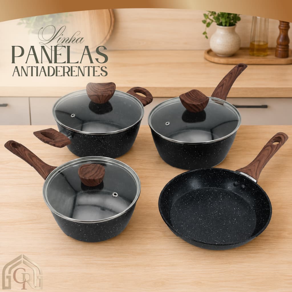 Kit Panelas Antiaderente Tampa Vidro 4 Pecas Design Moderno Praticidade Durabilidade