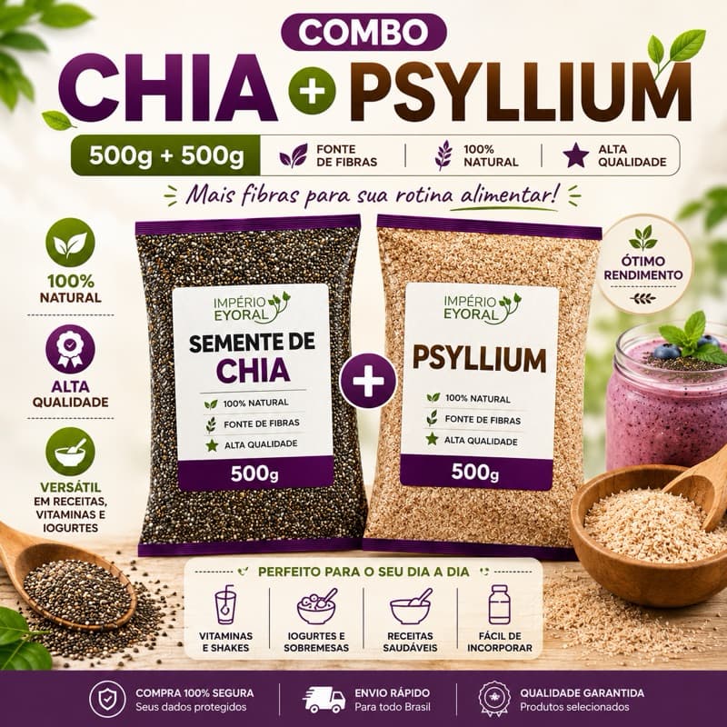 Semente de Chia + Psyllium Husk (50grs a 500grs cada)