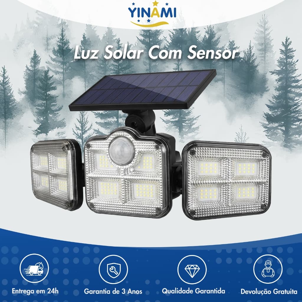 Luminaria Solar Led Sensor De Movimento Controle Remoto Com Painel Cabeças Giratorias