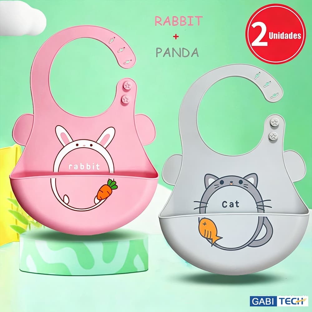 Kit2 Babador De Silicone Impermeável Para Bebê Fácil De Limpar Pega Migalhas Infantil Menina E Menino