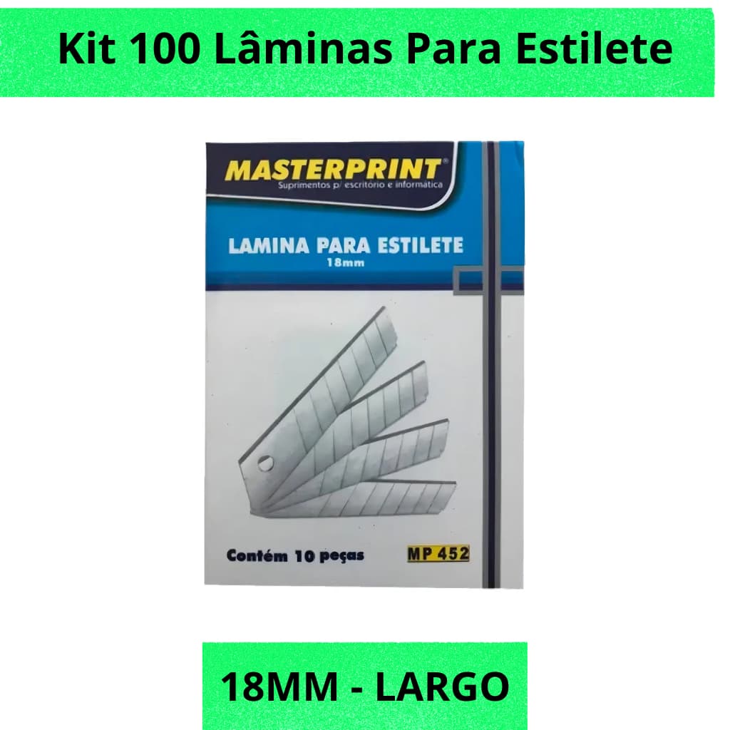 Kit 100 Lâminas Para Estilete 18mm Largo Grande Aço Reposição Universal Resistente