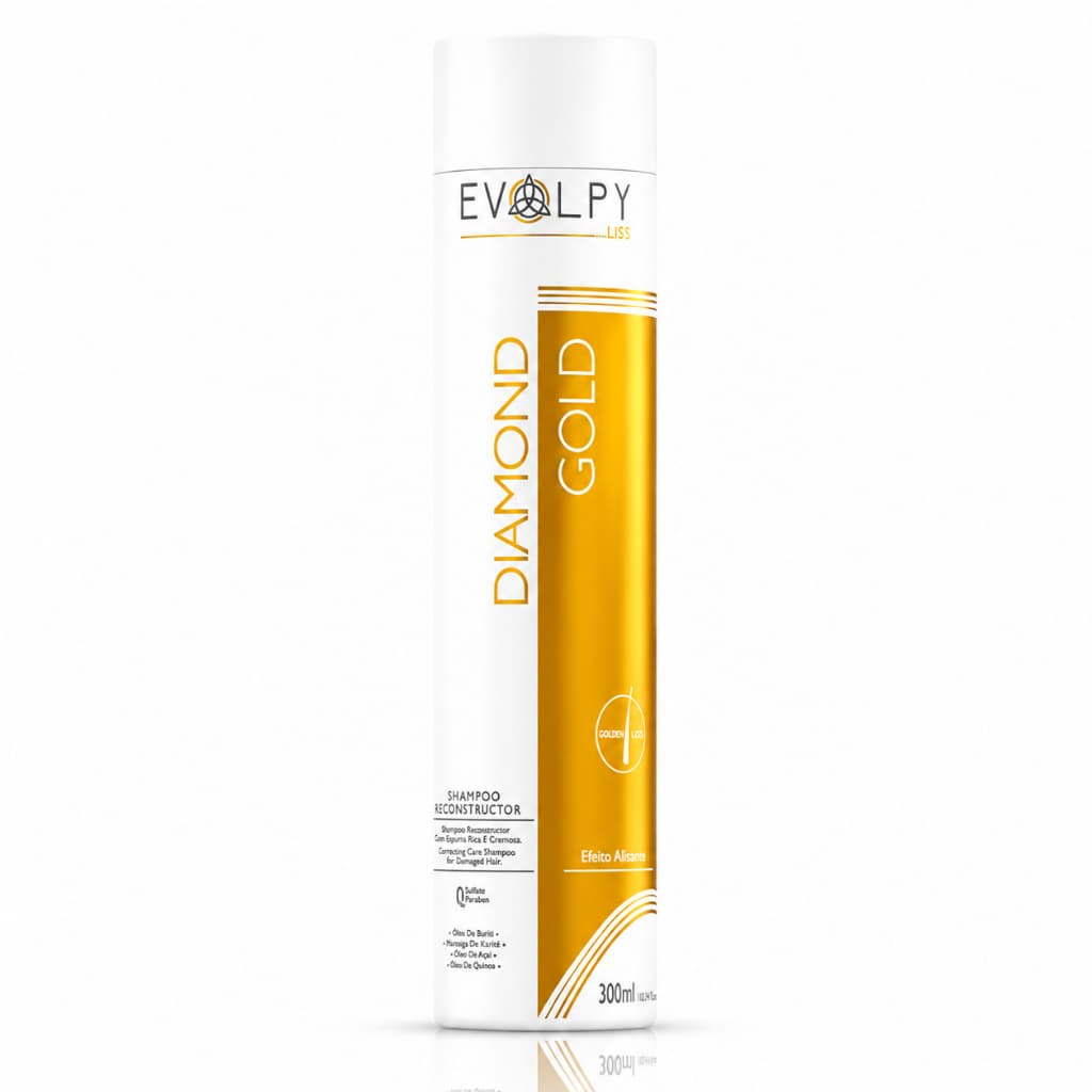 Shampoo Diamond Gold Evolpy Liss 300ml Limpeza Profunda Brilho Intenso Toque Sedoso