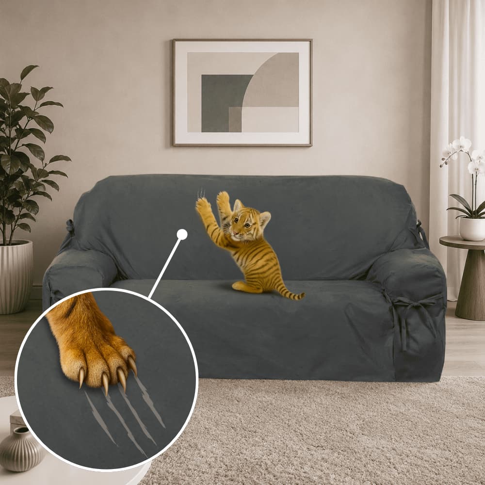 Capa de Sofá Anti Gato Suede 2 3 4 Lugares Protetor Antiarranhão Ajustável Lavável Várias Cores