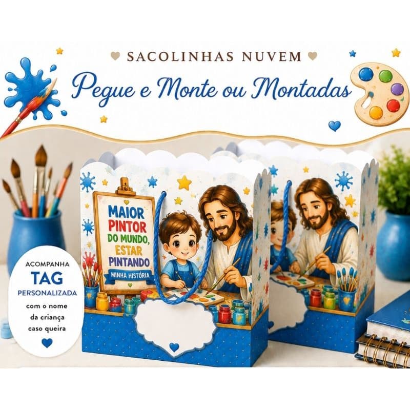 Sacolinhas Personalizadas Maior Pintor Do Mundo Luxo, Decoração MaiorPintordoMundo Menino,  Lembrancinhas Maior Pintor