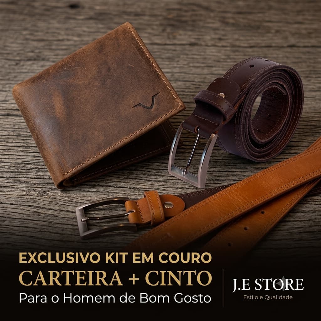 Kit Masculino Carteira De Couro Legítimo + Cinto Social Regulável  Dia dos Pais