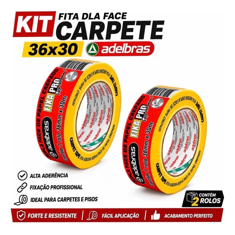 Kit 2 Fitas Dupla Face Carpete Tecido 36mm x 30m Adelbras