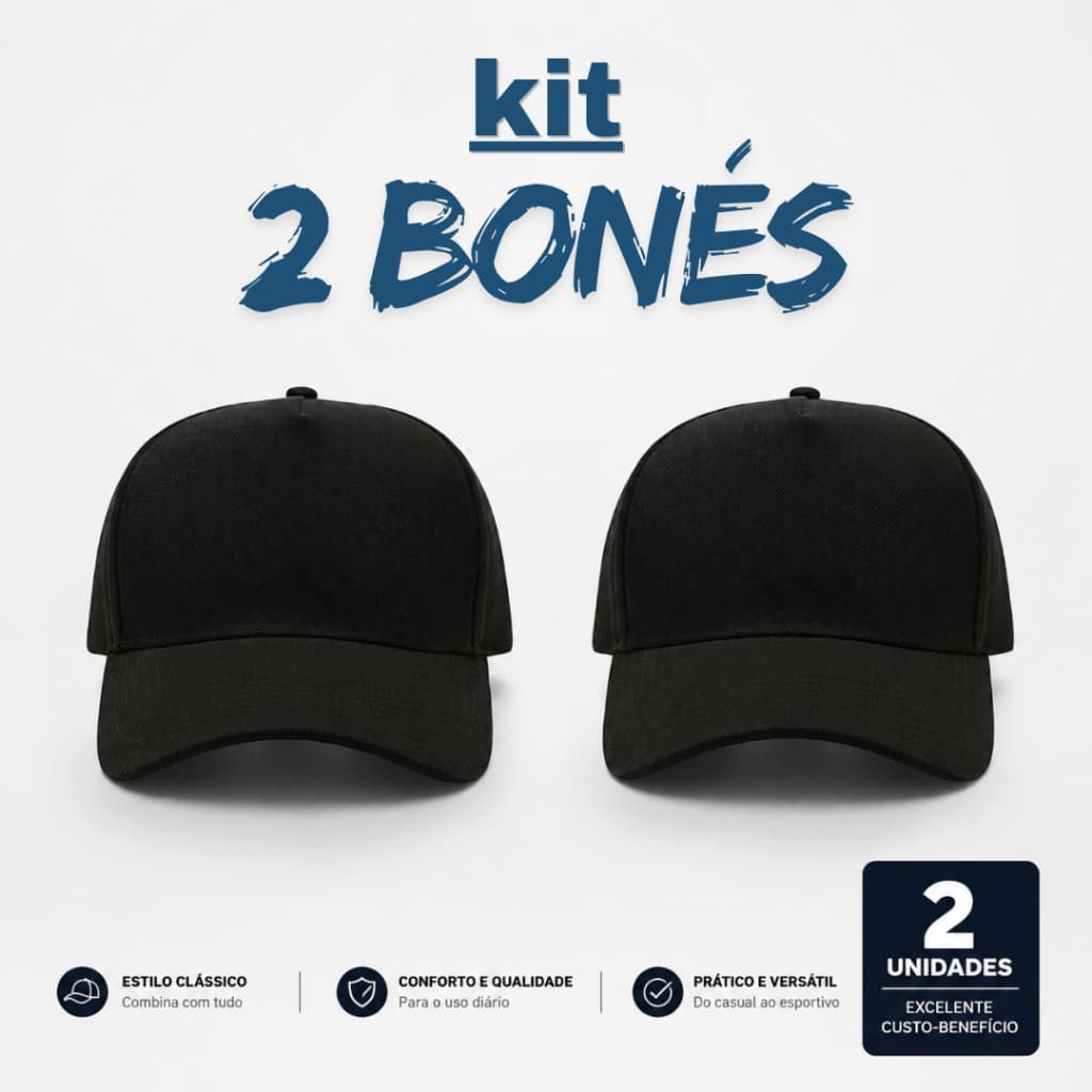 Kit 2 Bonés Trucker Americano Básico Casual Unissex Premium Ajustável Bone Masculino Feminino Preto