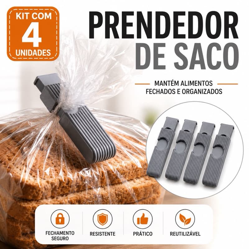 Prendedor de Saco Kit com 4 Unidades | Fecho para Embalagens de Alimentos Reutilizável
