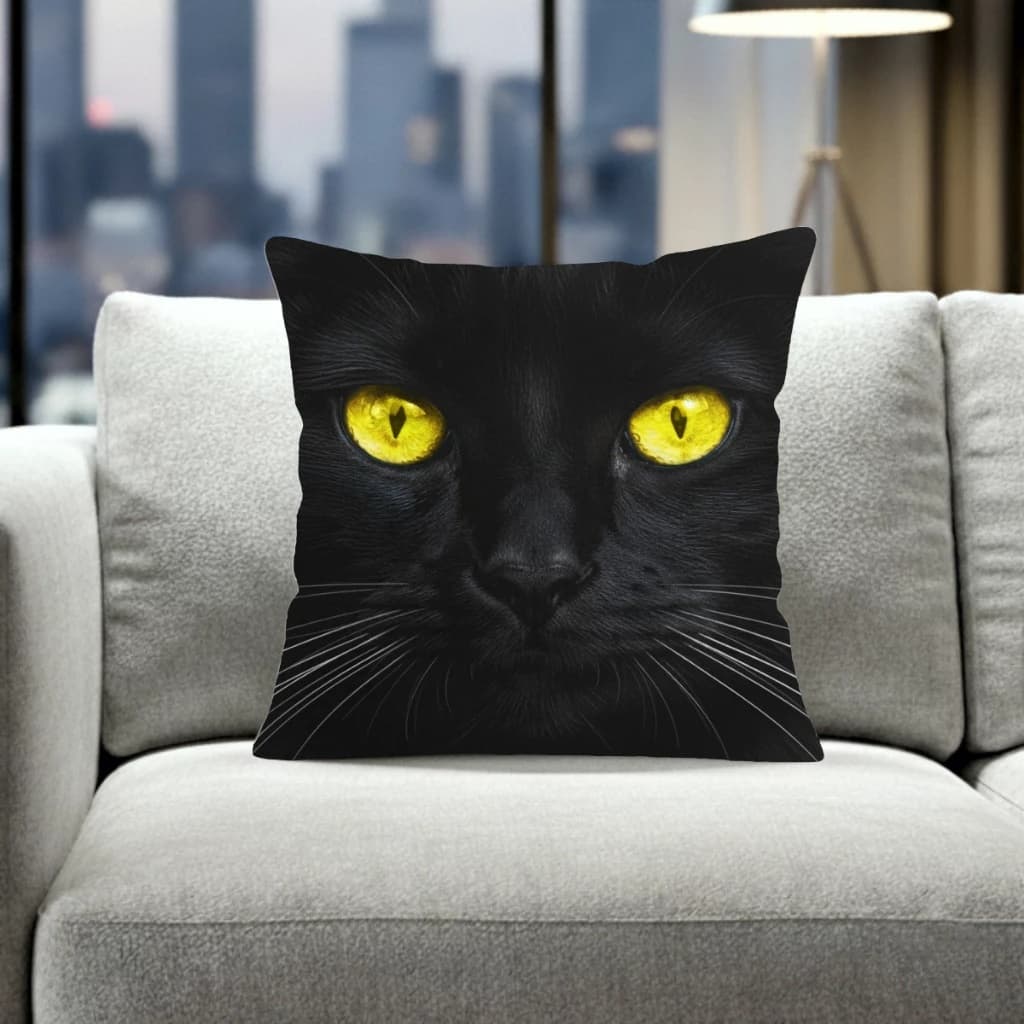 Capa de Almofada Gato Preto com Zíper Estampa Dupla Face ou Uma Face 45x45 Decoração Halloween