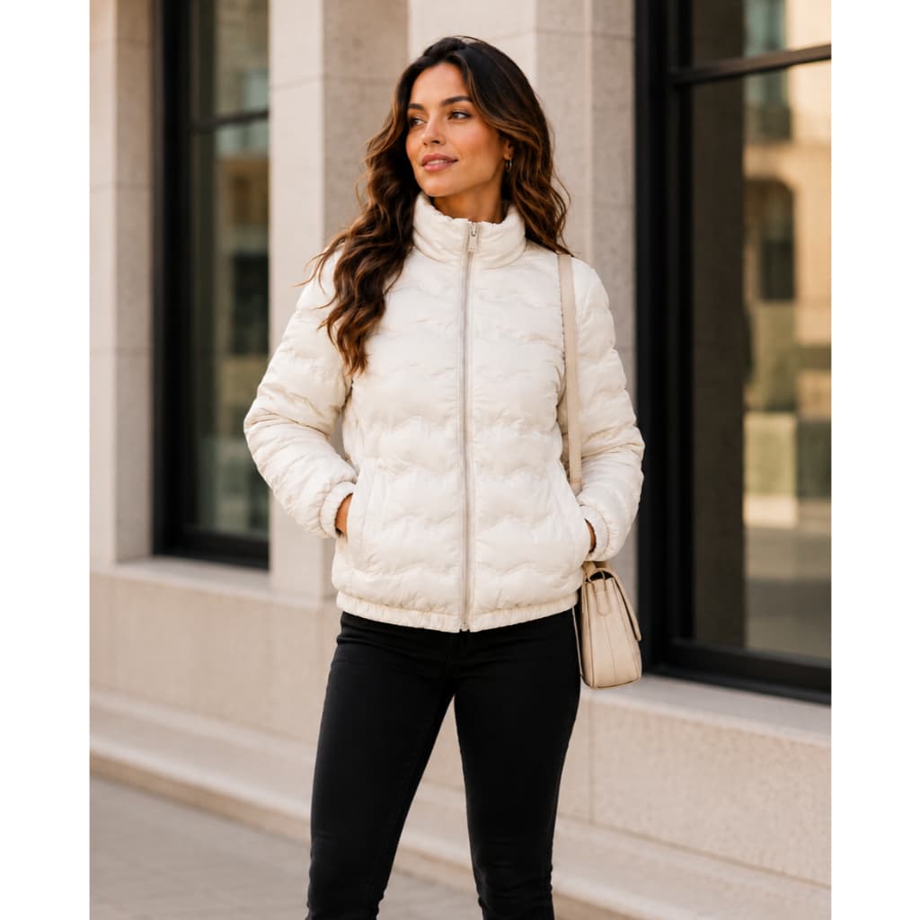 Jaqueta Bomber Feminina Blusa Agasalho de Frio Moderno Puffer de Nylon e Algodão 2333