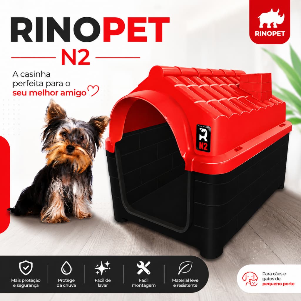 Casa para Cachorro e Gato Pequeno Porte N2 Casinha Pet Plástica Lavável Desmontável MecPet