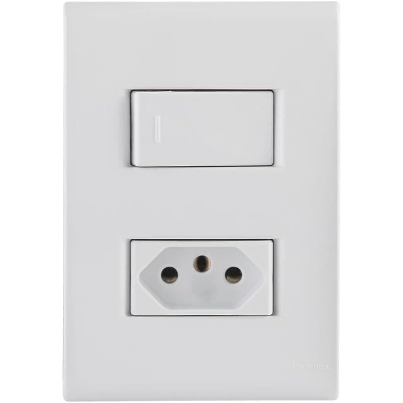 Tramontina Conjunto com 1 Interruptor Simples 10A 250V e 1 Tomada 2P+T 20A 250V 4x2 - Liz Branco