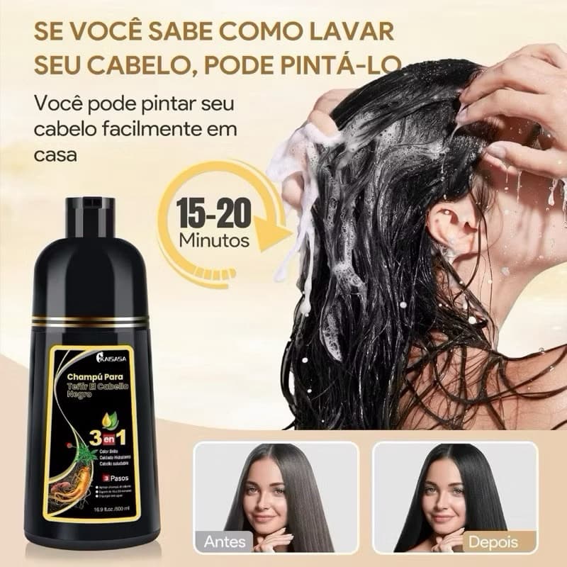 Shampoo Que Tinge o Cabelo Instantâneo 200 m l- Cobertura de Fios Brancos em Minutos - Unissex⁠