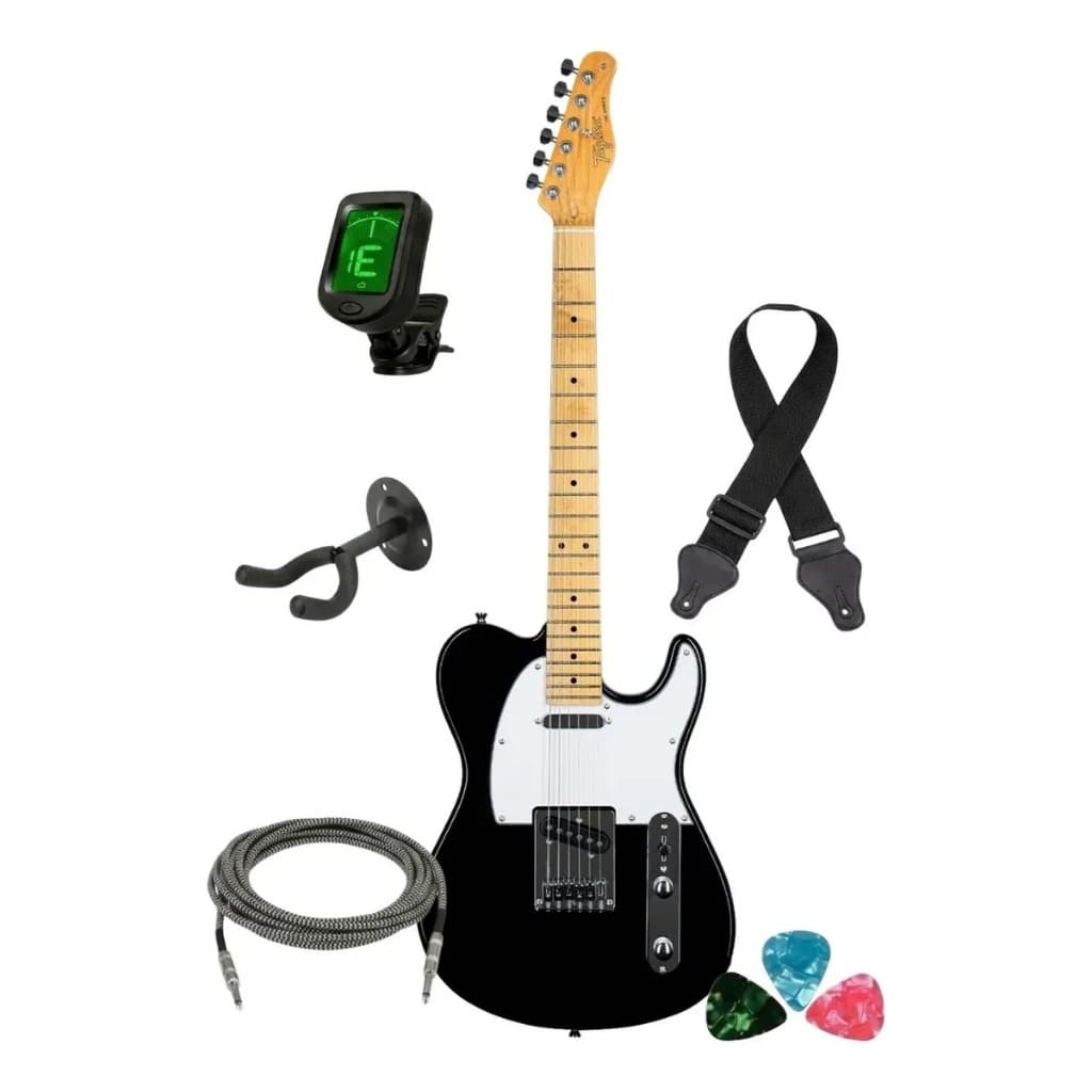 Kit Guitarra Elétrica Tagima Tw-55 Bk Escala Claro Escudo Wh + Acessórios