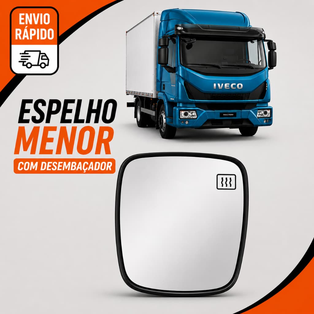 Vidro Espelho Iveco Stralis Cursor Tector Eurocargo Menor Com Desembaçador (Compatível)