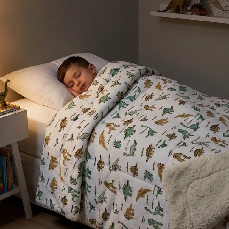 COBERDROM Infantil DINO WORLD Dupla Face Cobertor Edredom Flannel Macio e Sherpa Fofinha