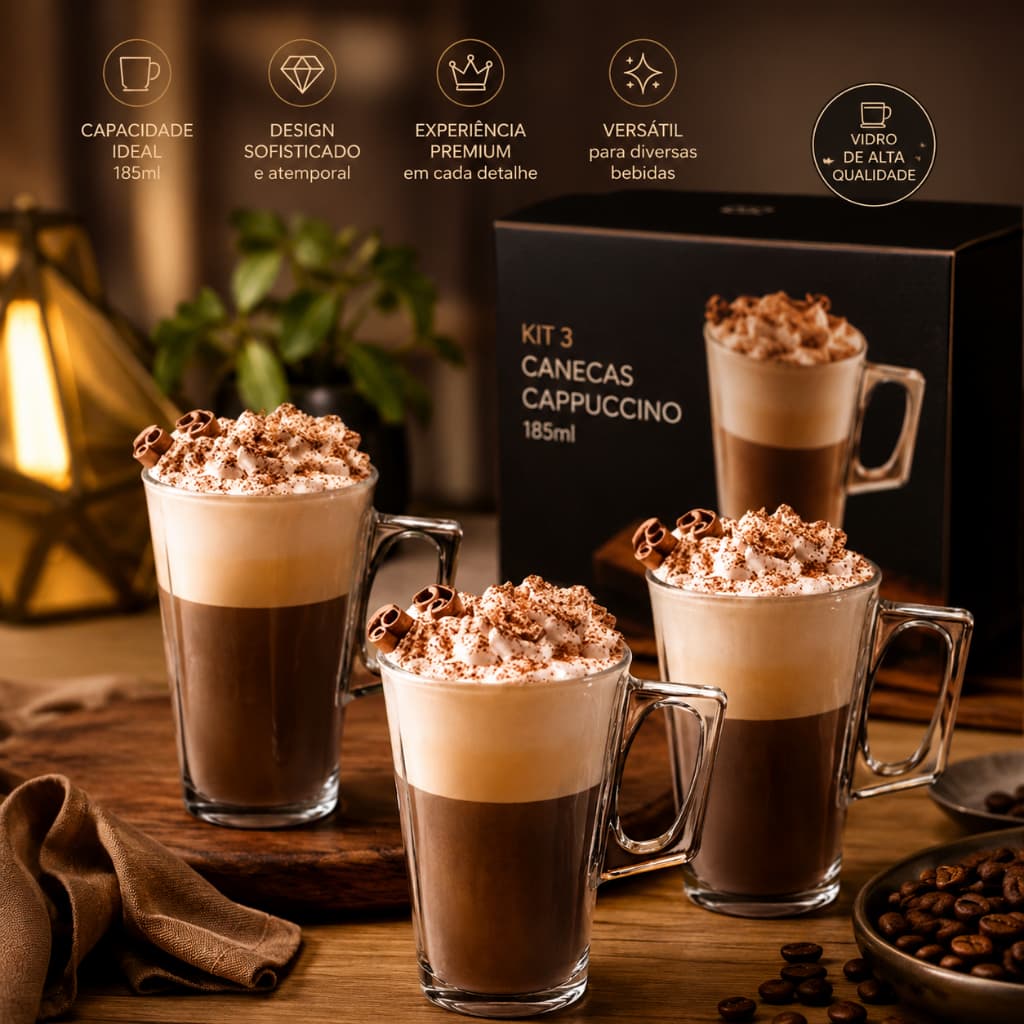 Xícara de Vidro 185 ml com Alça – Ideal para Café, Cappuccino e Latte