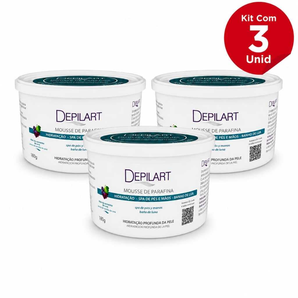 Kit 3un Mousse Hidratante de Parafina Uva Depilart 180g