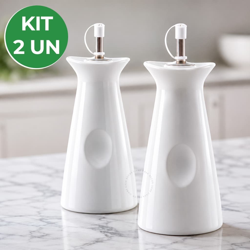 Kit 2 Azeiteiro Vinagreiro Galheteiro Porta Azeite Vinagre Porcelana Oasis 250ml Bico Dosador Tampa