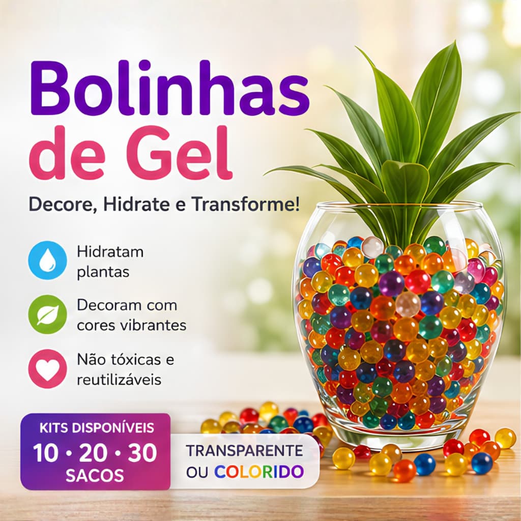 Bolinhas Gel Orbeez Cresce Água Kit 10 20 30 Sachês Transparentes Coloridas Plantas Festa Vaso