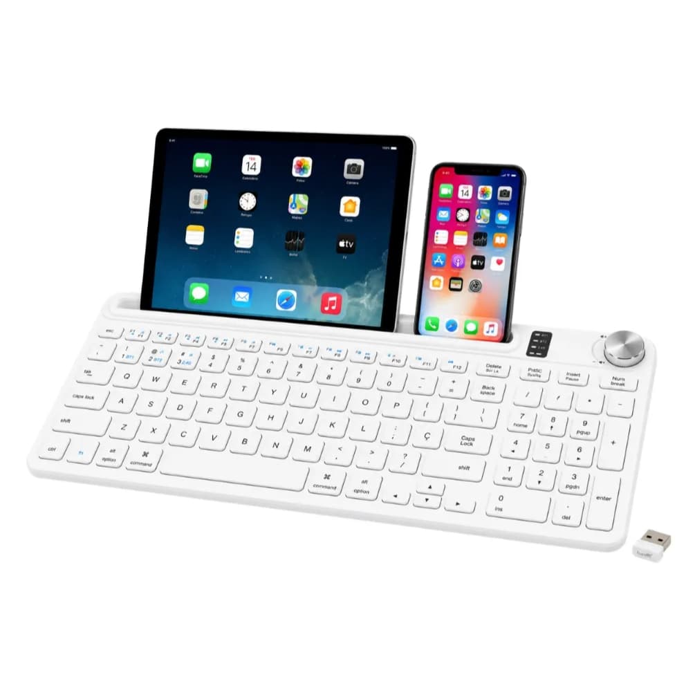 Teclado Sem Fio Bluetooth Abnt2 C/ Receptor Usb 2.4g