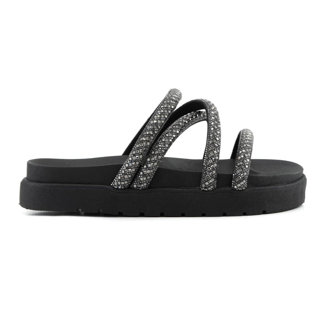 Sandália Feminina Casual Antiderrapante  Papete Strass Confortável Pedrinha Leve Moda Tiras Brilho  Flatform