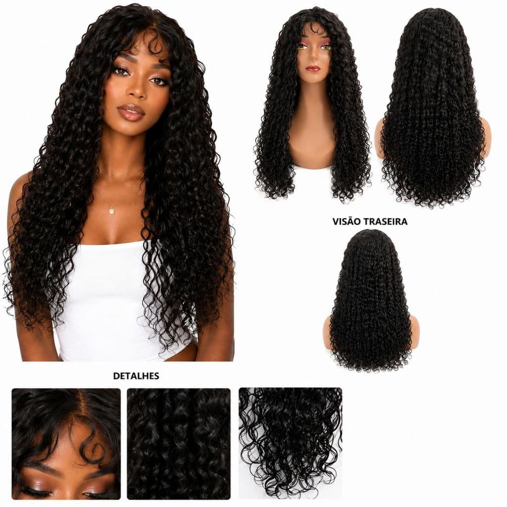 Peruca Front Lace 75cm Preta Fibra Orgânica Cabelo Longo