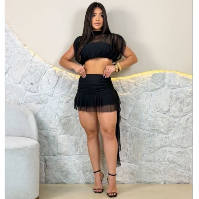 conjunto feminino cropped e short saia lançamento coleção nova