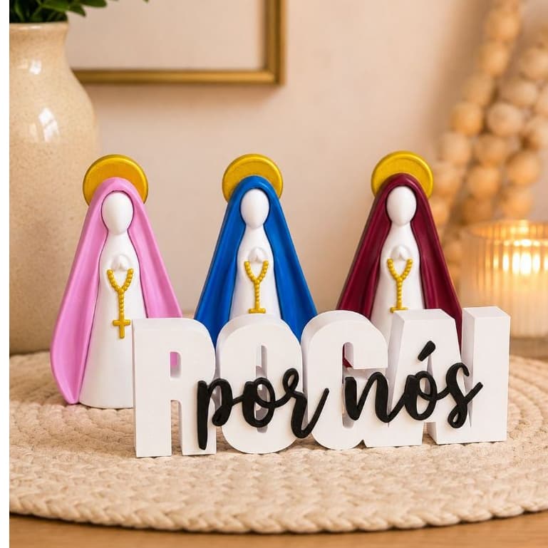 Kit Decorativo Religioso "Rogai por Nós" + Imagem de Nossa Senhora | Impressão 3D decoração | Cantinho da Oração
