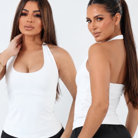 Regata Frente Única Feminina Fitness Sustentação Costa Nua Blusa Poliamida Básica Camiseta Academia