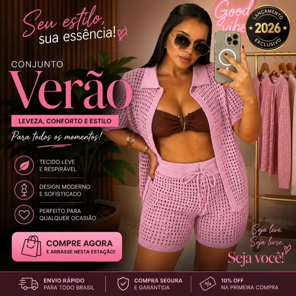 Conjunto Saida de Praia Feminino Shorts e Camisa Polo Aberta Tricot Estilo Elegante Verão Praia Piscina