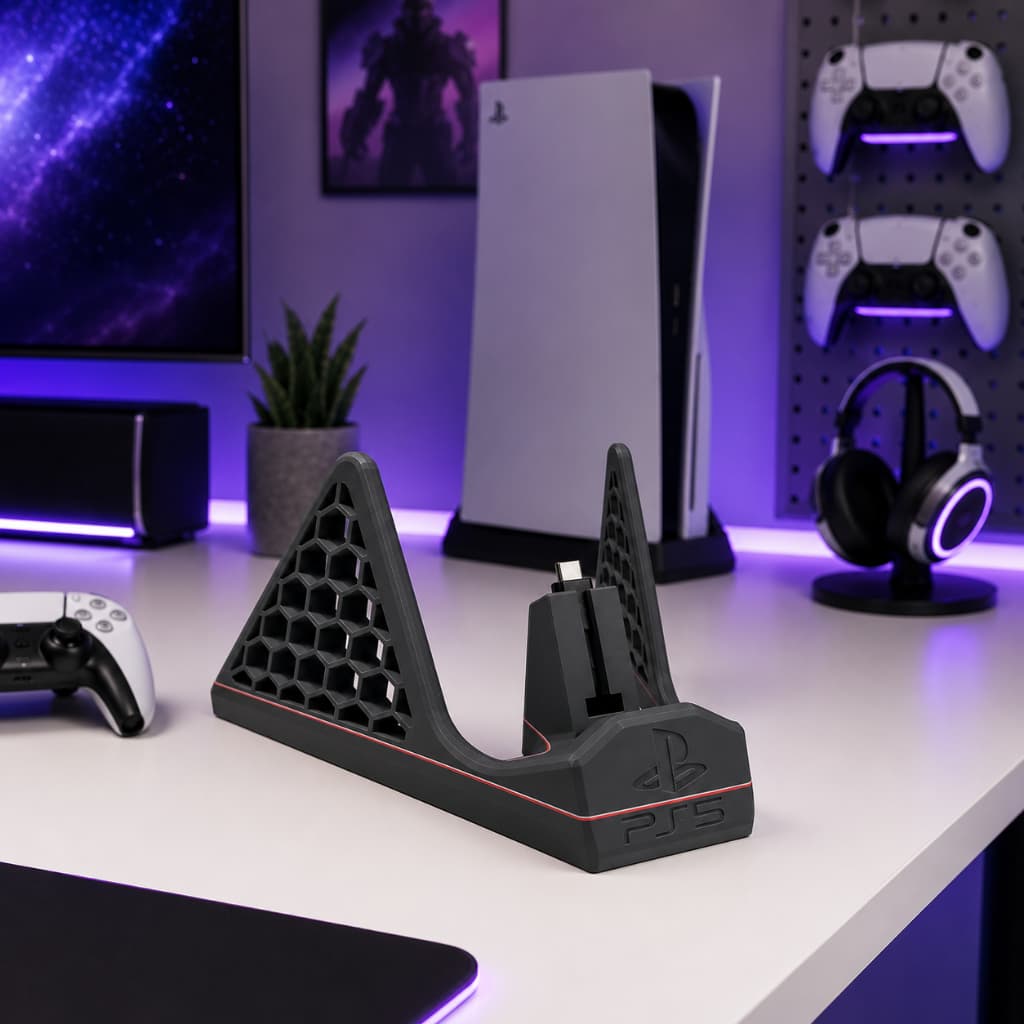 Suporte Controle PS5 Portal DualSense Mesa Gamer Organizador Carregamento Base Impressão 3D Compatível PlayStation 5