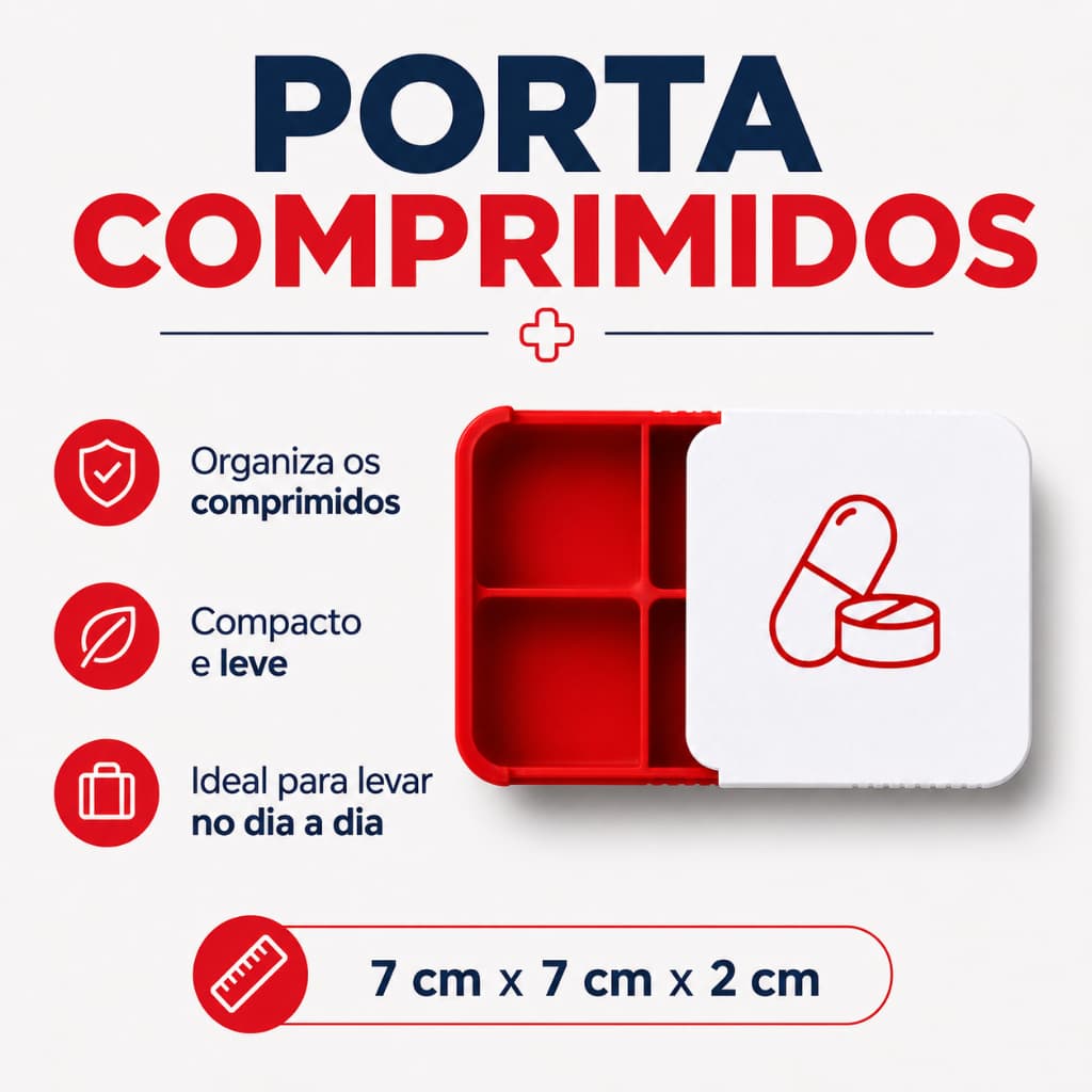 Porta Remédios Portátil Organizador de Comprimidos e Vitaminas com Tampa Deslizante